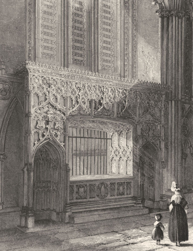 LINCOLNSHIRE. Lincoln Cathedral, Bishop Longland's monument c1842 old print